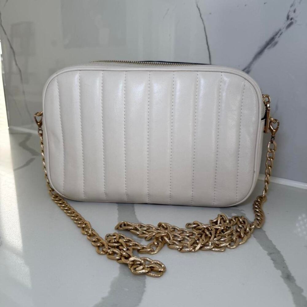 Coach White Quilted Leather Crossbody Bag Dual Zipper Gold Chain Shoulder Purse - Picture 4 of 8